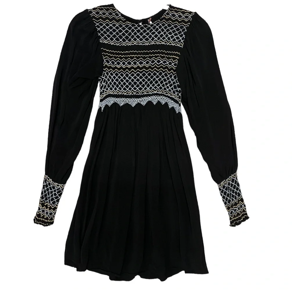 Free People Late Night Picnic Smocked Long Sleeve Mini Dress - Picture 2 of 6